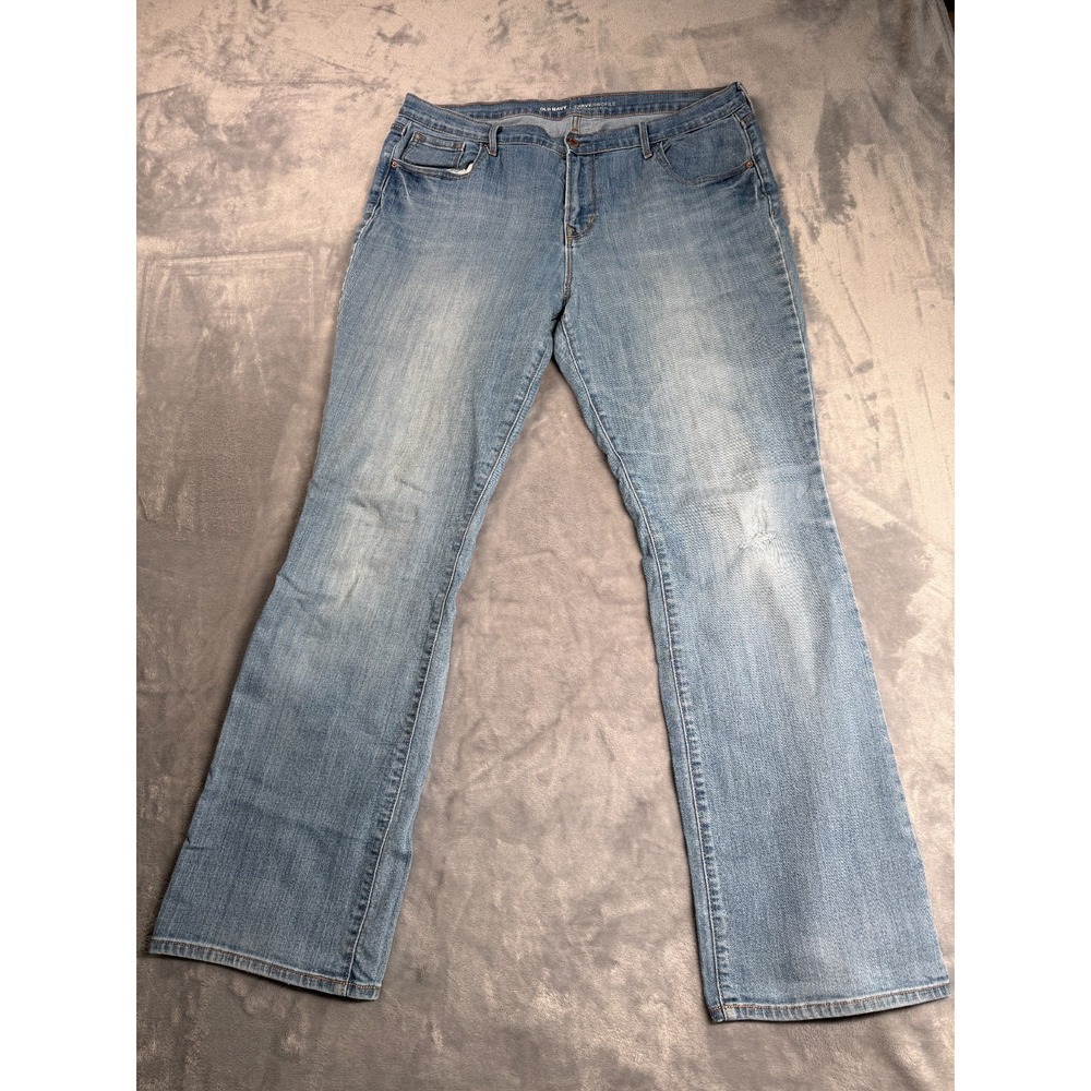 Old Navy Curvy Profile Jeans Womens 16 Blue Whiskered Denim Cotton Mid Rise